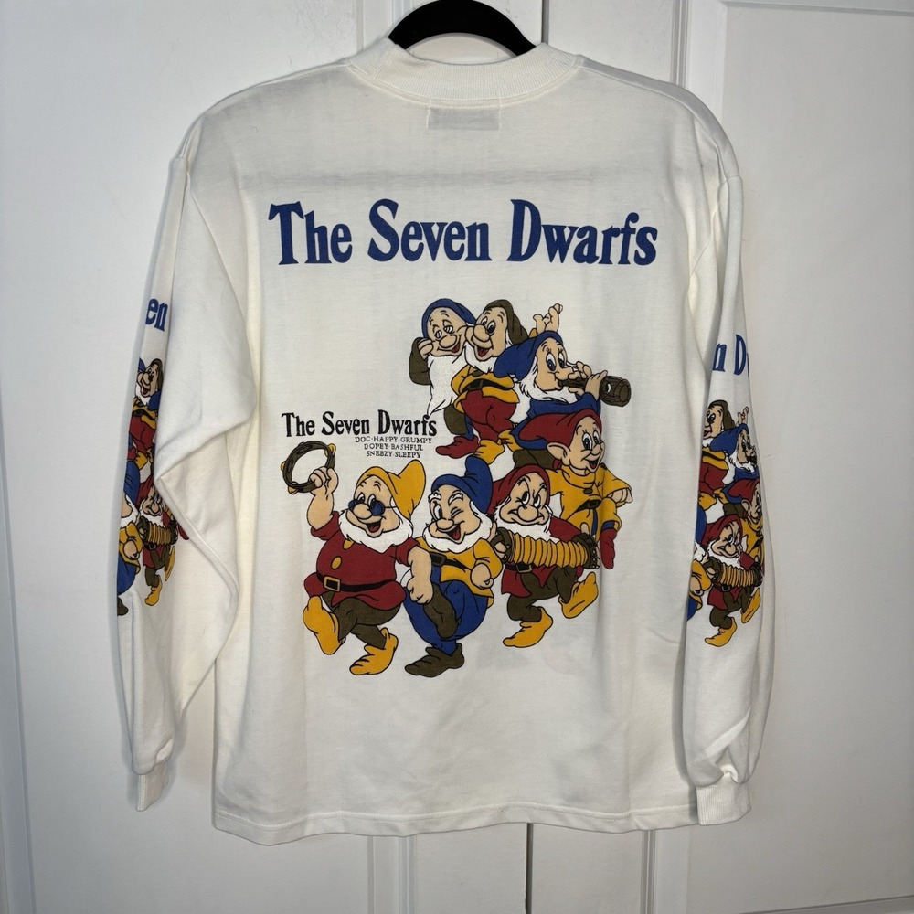 Vintage The Seven Dwarfs T-shirt AOP C.K. Club Graphic White Long Sleeve 90s - Picture 5 of 7